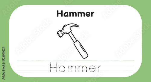 Hammer tracing worksheet for kids. Tool learning