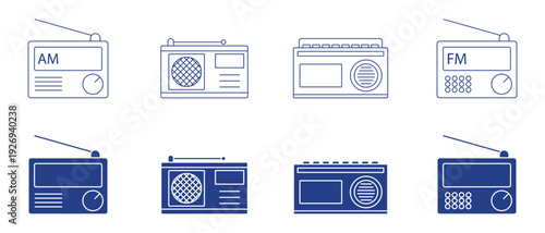 Radio icon, radio vector thin line icon, restroradio icons vector logo template, radio icon silhouette, fm icons vector, vintage radio icon, Old retro Receiver waves, fm icons simple vector design.
