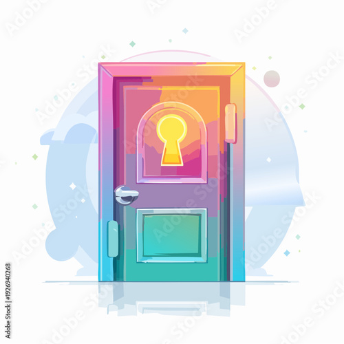 Magical glowing door with a keyhole, representing a gateway to another dimension or a new opportunity