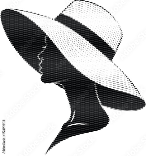 woman hat silhouette fashion halftone black white retro vintage portrait poster print