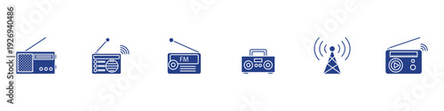 Modern Radio Transceiver and FM Receiver Collection with Solid and Line Styles for Wireless Audio Technology Design