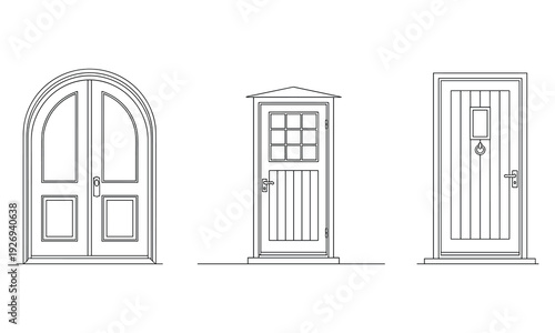 Set of Three Entrance Doors Line Drawings