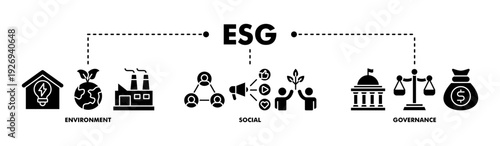 ESG banner web glyph vector illustration for Environment Social Governance of corporate sustainability performance for investment screening