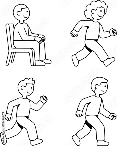 Diverse sleeping position line art collection featuring men and women resting in bed on pillows 