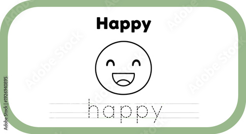 Happy emotion worksheet for kids. Tracing practice.
