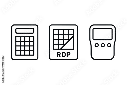 hand drawn calculator rdp device and electronic gadget line icons set