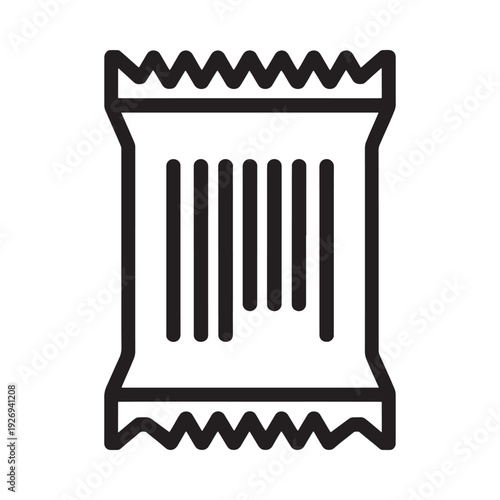 Simple black and white illustration of a sealed food snack package