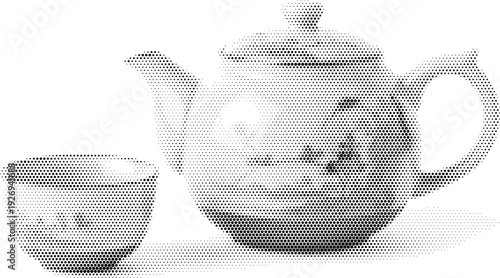 teapot cup tea drink halftone black white retro vintage kitchen poster print