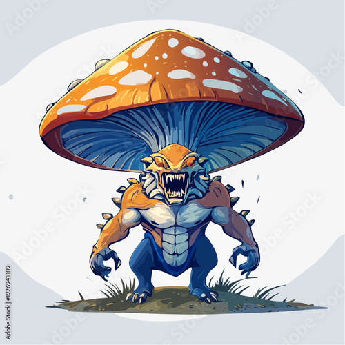 Illustration of a mighty mushroom-headed beast, a formidable fantasy creature