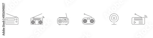 Portable Radio Communication Devices Outline Vector Set for Broadcast, Wireless Signal and Audio Technology