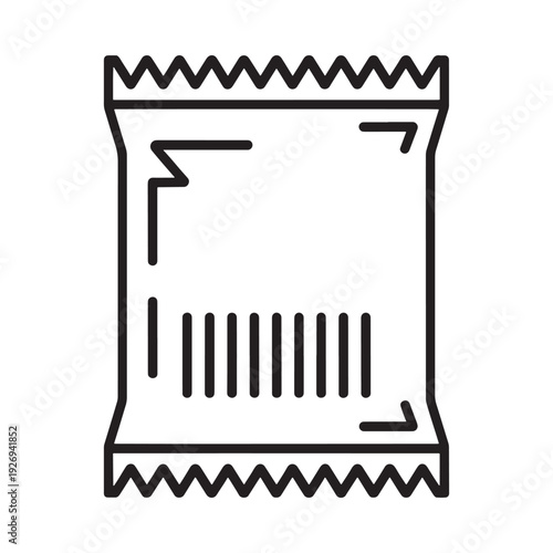 Simple line drawing of a sealed snack package with barcode