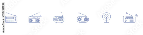 Portable Radio Communication Devices Outline Vector Set for Broadcast, Wireless Signal and Audio Technology