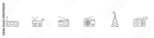Portable Radio Communication Devices Outline Vector Set for Broadcast, Wireless Signal and Audio Technology