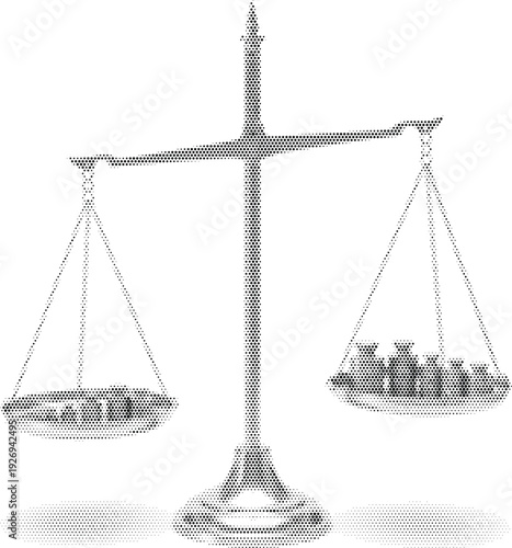 vintage object black white monochrome scales radiant justice halftone illustration poster