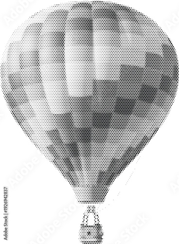 hot air balloon flight travel halftone vector illustration black white retro vintage