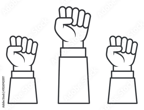 Three Raised Fists Symbolizing Unity, Protest, and Strength
