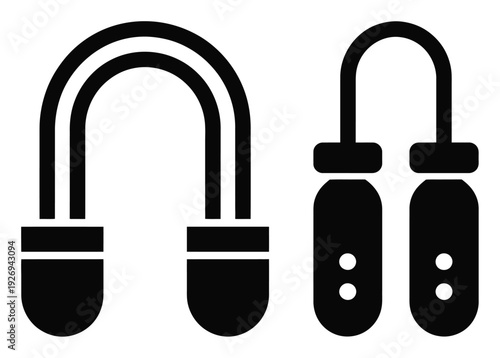 Two Black Icons: Horseshoe Magnet and Jump Rope Handles