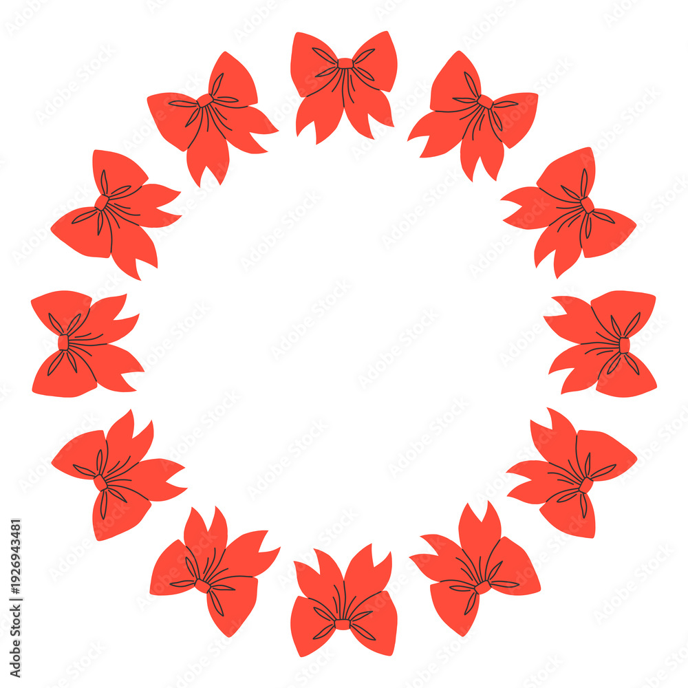 Obraz premium Round frame made of red satin bows. Bow frame design. Decorative cute template.
