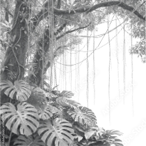 nature visual black white jungle radiant forest halftone illustration poster