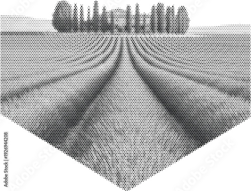 nature visual black white vineyard radiant field halftone illustration poster