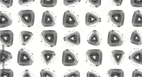 Abstract triangular shapes with watercolor texture in grayscale, repeating pattern