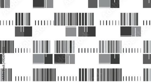 Geometric abstract pattern with rectangles and vertical lines in monochrome shades.