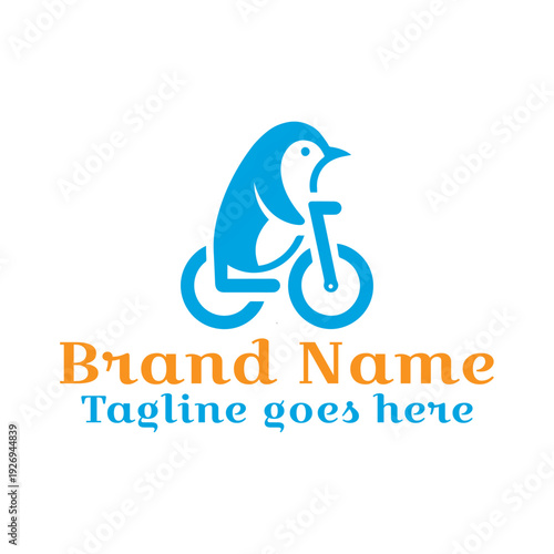 Penguin Bike Rider Logo. Vector EPS file. CMYK color mode. Editable color. Easy to download.
