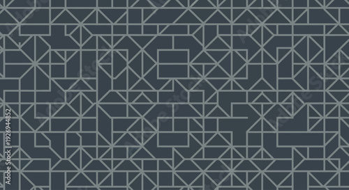 Geometric pattern with repeating abstract shapes and lines in gray on dark background