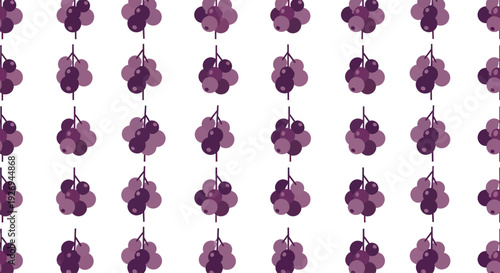 Repeating pattern of purple grape clusters on a white background, flat design style.