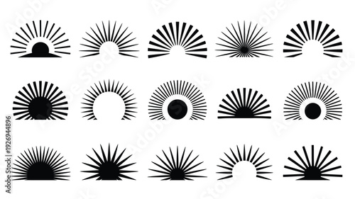Billede på lærred Collection of abstract sunburst logo silhouettes in black on white background fo