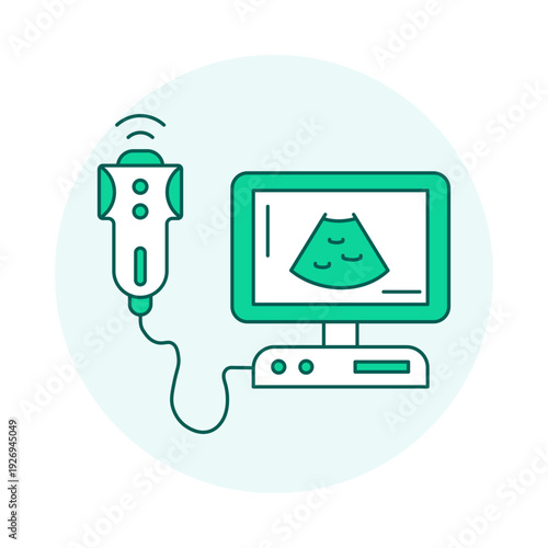 Sonography Device Line Icon – Diagnostic Healthcare Illustration