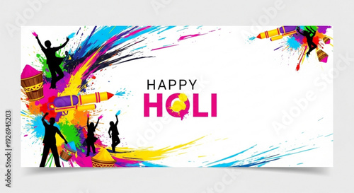 Vibrant summer fest 2024 banner with colorful paint splatters and abstract shapes on white background