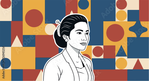 Stylized portrait of a woman with geometric background symbolizing creativity, identity, modern culture, and artistic expression