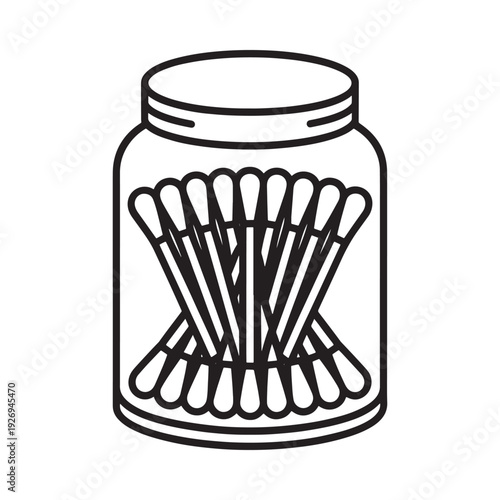 A simple line drawing of a jar filled with cotton swabs