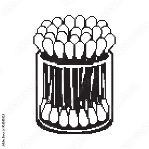 A pixelated illustration of teeth inside a cylindrical container