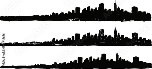 city skyline silhouettes set with modern skyscrapers and urban buildings on white background