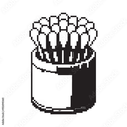 Pixelated illustration of a cylindrical container filled with matches