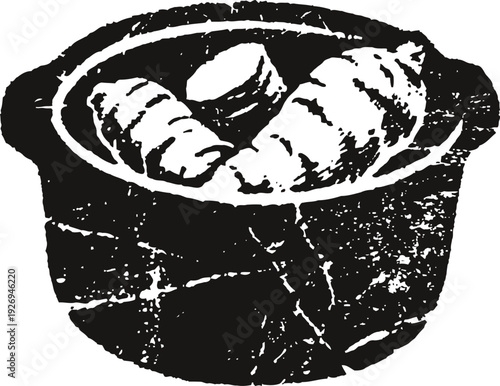 black and white grunge illustration of sushi bowl with nigiri and maki rolls