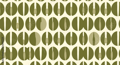 Abstract geometric pattern with oval shapes in olive green and beige tones