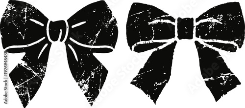 Vintage distressed black bow designs set with cracked texture for decoration and crafts