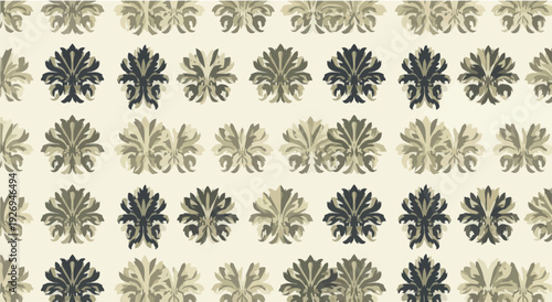 Ornate floral motif repeated in a decorative raster pattern, neutral tones, vintage style