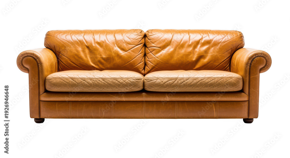 Fototapeta premium Brown leather sofa on transparent background