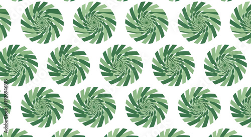 Green abstract swirl circles pattern, repeating decorative design, simple graphic element