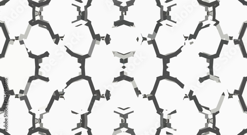 Geometric abstract pattern with hexagonal shapes and angular lines in grayscale tones
