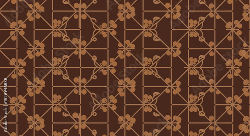 Geometric floral pattern with brown and beige color scheme, vector art.