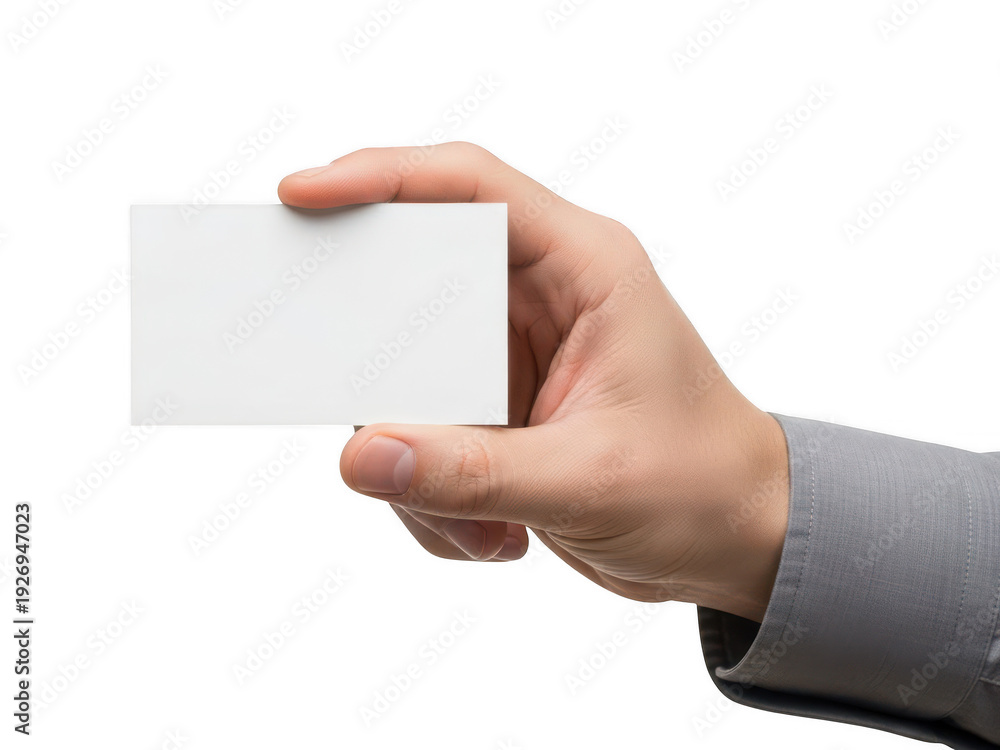 Obraz premium Hand holding blank business card isolated on transparent background