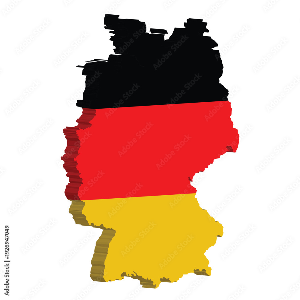 Fototapeta premium 3D Map of Germany Flag Colors with Black Red and Gold Stripes