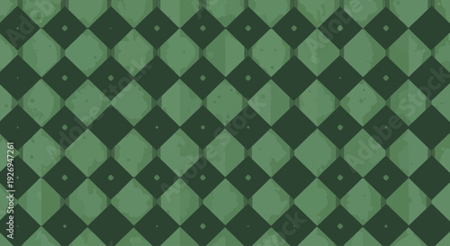 Green diamond geometric pattern with small squares and subtle texture. Flat design.