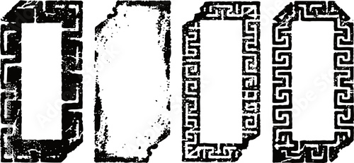 Ancient greek key meander borders set ornamental square frame with vintage textured effect