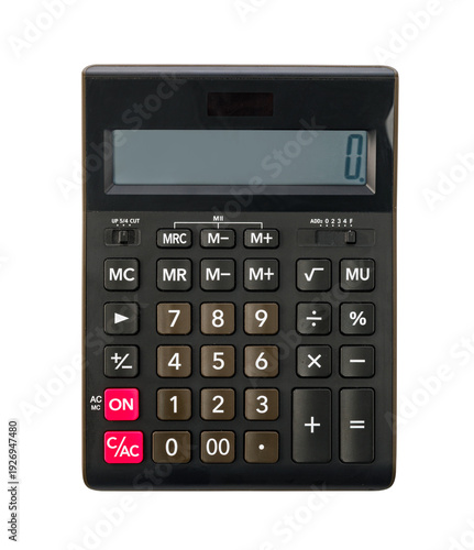 Black electronic calculator isolated on transparent background